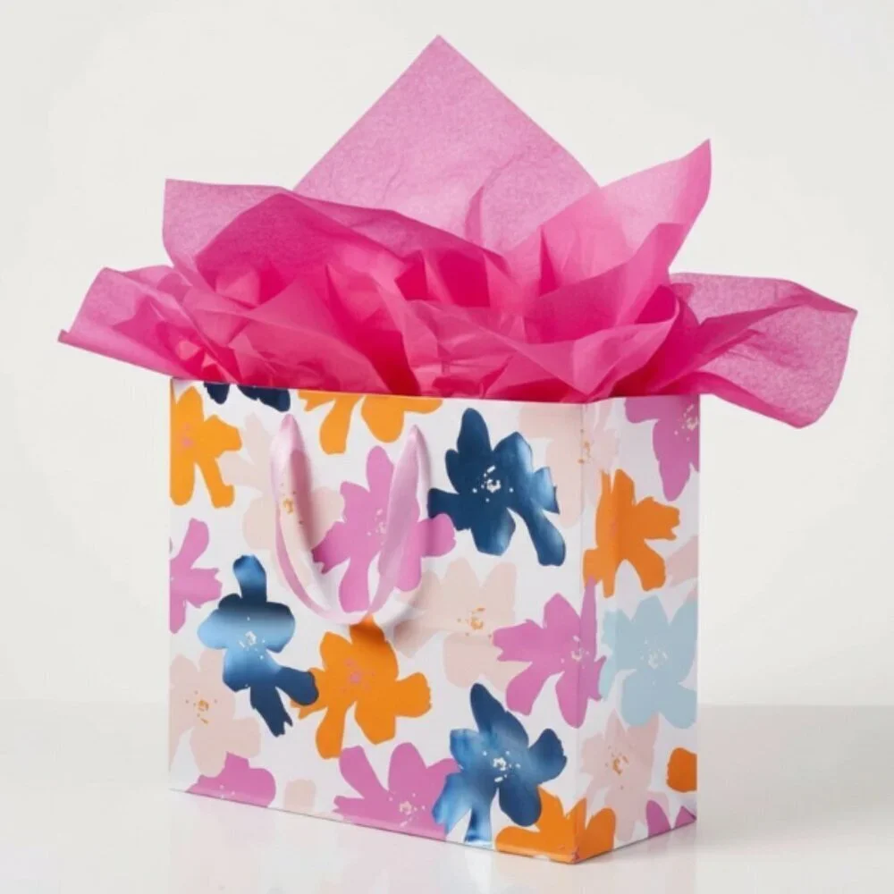 Pack of 4 Large Floral Gift Bags Multicolor Sturdy Paper 12.75” x 10” x 5”